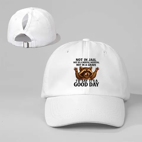 Gorra de Béisbol de Coleta de Poliéster Desgastado Con Estampado de Mapache Sombrero de Sol Ajustable para Hombre Mujer Casual Diario