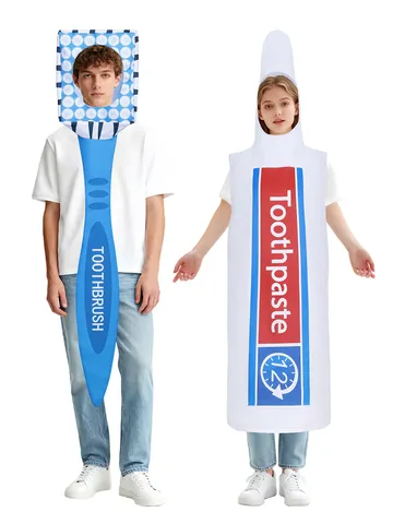 Halloween Funny Toothpaste And Toothbrush Couple Cosplay Costume Novelty Food Outfit Stage Performance Dress Unisex