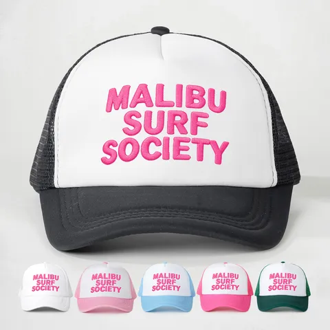 Malibu Surf Society Geborduurde Mesh Honkbalpet Kleurblok Trucker Pet Ademend Verstelbaar Zonnescherm Outdoor Pet