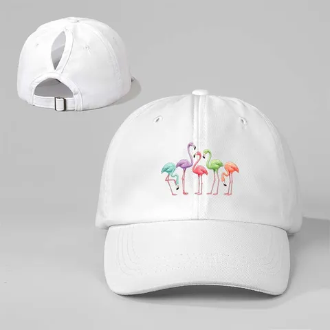 Dames Paardenstaart Honkbalpet Polyester Bedruckt Flamingo Outdoor Verstelbar Zonnescherming Gebogen Rand Sport Pet