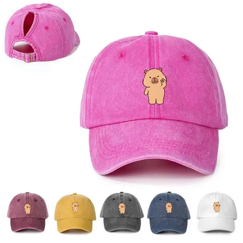 Polyester Cartoon Capybara Digital Bedruckt Baseballkappe Pferdeschwanz-Loch Sonnenschutz Verstellbar Gebogene Krempe Hut Für Outdoor Alltäglich Unisex