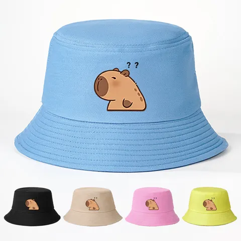 Mode Polyester Digital Bedruckt Cartoon Capybara Fischerhut Sonnenschutz Atmungsaktiv Faltbar Outdoor Sommer Hut Für Damen Herren