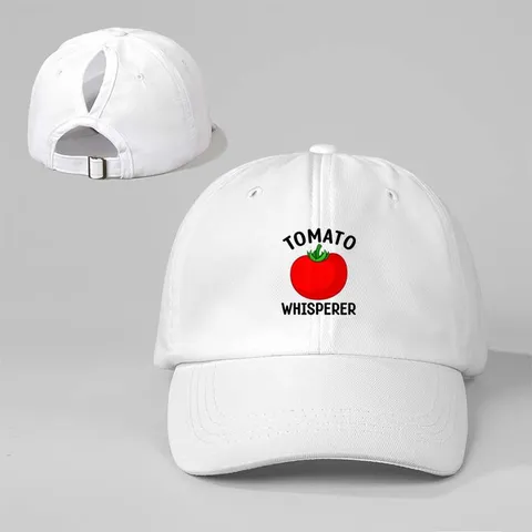 Damen Casual Polyester Baseballkappe Verstellbar Outdoor Sonnenschutz Pferdeschwanz Hut Tomatenmuster Ins Stil