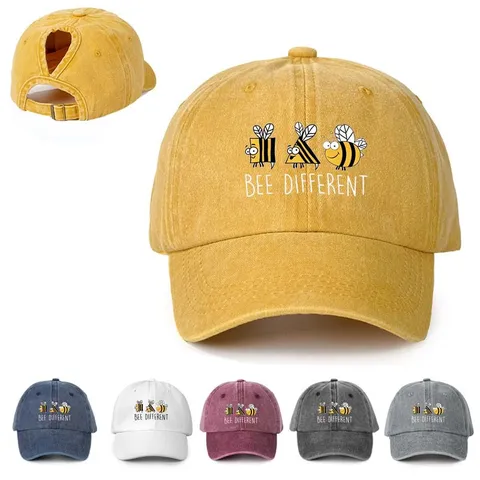 Damen Pferdeschwanz Baseballkappe Gewaschene Baumwolle Sonnenschutz Verstellbare Dad Hat Mit Biene Print Outdoor Sportkappe