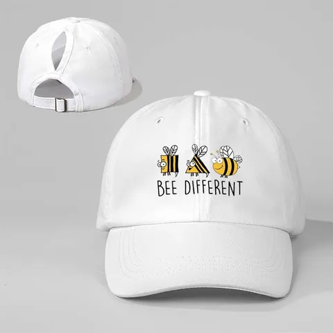 Damen Pferdeschwanz Baseballkappe Gewaschene Baumwolle Sonnenschutz Verstellbare Dad Hat Mit Biene Print Outdoor Sportkappe