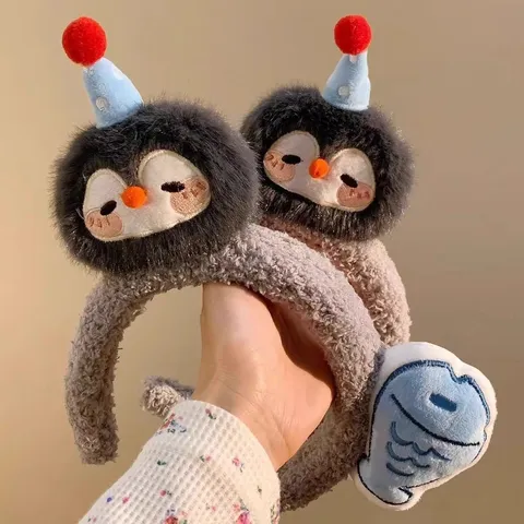 Leuke Cartoon Pinguïn Vis Pluche Haarband Zachte Dieren Haarhoepel Voor Dagelijkse Fotografie Gezicht Wassen