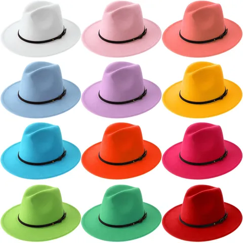 Damen Fedora Hut Britischer Stil Jazz Kappe Baumwollmischung Flache Krempe Trilby Hut Mit Schwarzem Gürtel Metallschließe Modische Warme Mütze