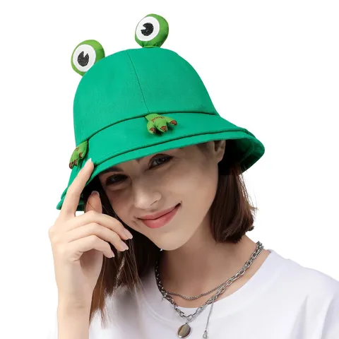 Cute Frog Bucket Hat For Women Summer Sun Protection Cotton Fisherman Hat Cute Cartoon Animal Outdoor Cap