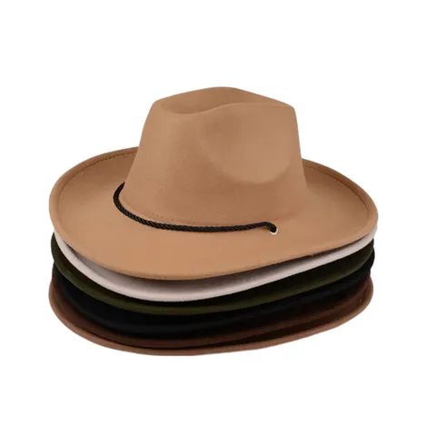 Chapeau Fedora pour Femmes Style Britannique Vintage Mélange de Coton Chapeau de Cowboy Large Bord Casquette de Jazz Avec Lanière Mode Automne