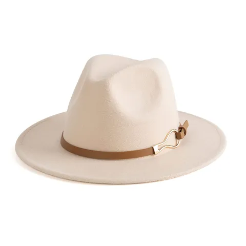 Unisex British Vintage Cotton Fedora Hat Wide Flat Brim Jazz Cap With PU Leather Belt Buckle Decoration Retro Fashion Hat