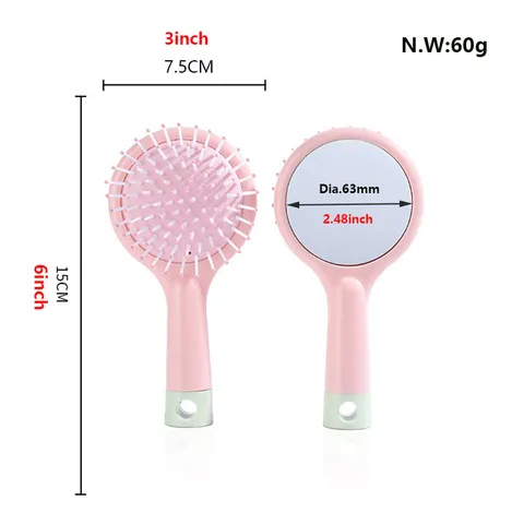 Sublimation Blank Plastic Massage Hair Brush With Makeup Mirror DIY Heat Transfer Printing Round Airbag Cushion Comb