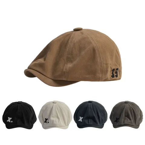 Boina Gorra Plana de Algodón Estilo Literario Japonés Con Letras Bordadas Ala Corta Corona Redonda Yuppie de Calle Sombreros Casuales Para Unisex