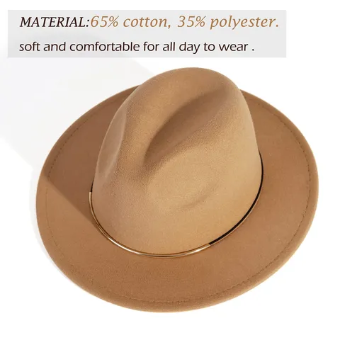 Chapeau Fedora Style Britannique Vintage en Mélange de Coton Polyester Bord Plat Avec Anneau Métallique Unisex Uni Casual Chapeau de Feutre