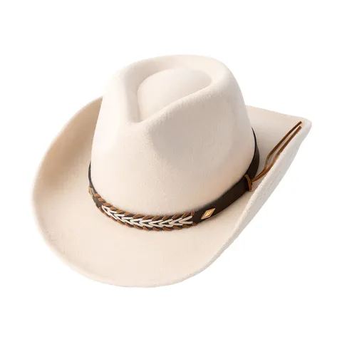 Chapeau Fedora en Coton Style Rétro Britannique Unisexe Large Bord Chapeau de Cowboy Occidental Couleur Unie Casquette de Jazz Pour Fête Streetwear
