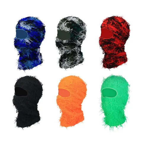 Cagoule Personnalisée Camouflage Jacquard Tricot Masque Intégral Avec Longues Franges Pour Sports Plein Air Fête Halloween