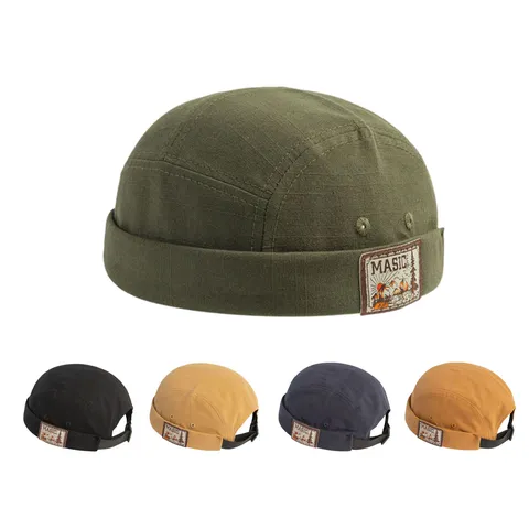 Unisex Vintage Cotton Docker Hat Retro Roll Brim Sailor Cap Casual Solid Color Outdoor Sun Protection Hat