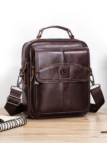 Ανδρική Δερμάτινη Τσάντα Crossbody Business Casual Τσάντα Ώμου Μεγάλης Χωρητικότητας Top Grain Leather Messenger Τσάντα