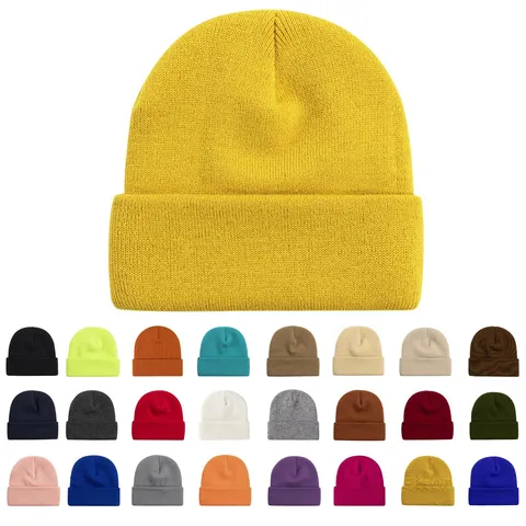 Bonnet Unisex Décontracté Couleur Unie Acrylique Tricot Côtelé Slouchy Chaud Hiver Extérieur Sans Bord pour Hommes Femmes Accessoires