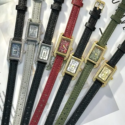 Vintage Rectangular Alloy Faux Leather Rhinestone Quartz Watch For Women Retro Square Dial Luxury Elegance Analog Wristwatch Elegant Timepiece Gift