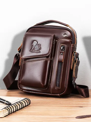 Ανδρική Τσάντα Crossbody από Γνήσιο Δέρμα Ρετρό Τσάντα Ώμου από Δέρμα Αγελάδας Μεγάλης Χωρητικότητας