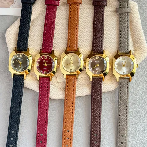 MICAI Montre à Quartz pour Femme Cadran Carré Vintage Bracelet en Similicuir Boîtier Or Élégante Montre-Bracelet Analogique Bijoux Mode 6034
