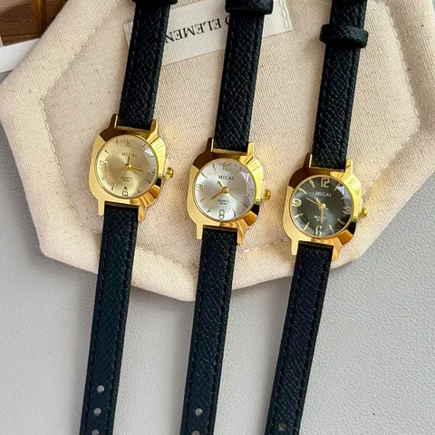 MICAI Montre à Quartz pour Femme Cadran Carré Vintage Bracelet en Similicuir Boîtier Or Élégante Montre-Bracelet Analogique Bijoux Mode 6034
