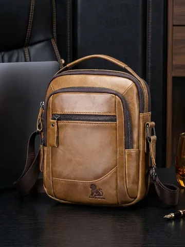 Ανδρική Τσάντα Ώμου από Γνήσιο Δέρμα Vintage Business Crossbody Πολυλειτουργική Μεγάλη Χωρητικότητα Casual Messenger Bag