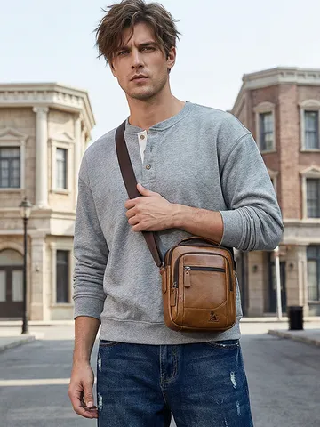 Ανδρική Τσάντα Ώμου από Γνήσιο Δέρμα Vintage Business Crossbody Πολυλειτουργική Μεγάλη Χωρητικότητα Casual Messenger Bag