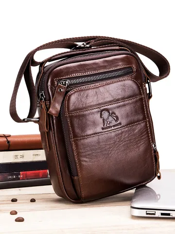 Ανδρική Vintage Τσάντα Crossbody από Γνήσιο Δέρμα Αγελάδας Casual Μικρή Messenger Τσάντα με Πολλαπλές Τσέπες Επιχειρηματική
