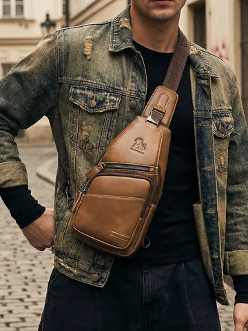 Ανδρική Τσάντα Στήθους από Γνήσιο Δέρμα Vintage Μεγάλης Χωρητικότητας Τσάντα Χιαστί Πολυλειτουργική Τσάντα Ώμου Commuting