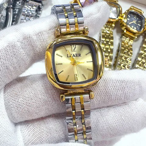 Reloj de Cuarzo Cuadrado Vintage para Mujer Correa de Acero de Aleación Oro Plata Esfera Pequeña Reloj de Pulsera Business Casual