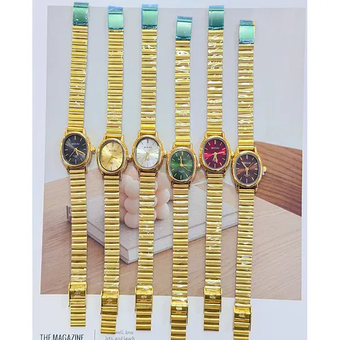 Vintage Antique Style Gold Oval Small Dial Women Watch Stainless Steel Bamboo Joint Strap Quartz Pointer Chain Watch For Lady Gift