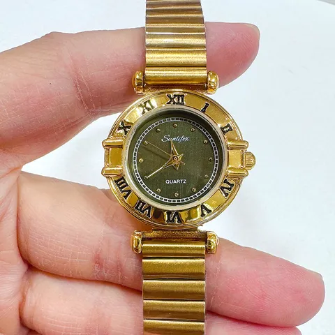 Reloj de Cuarzo de Aleación de Acero Inoxidable de Moda para Mujer Redondo Números Romanos Espejo de Vidrio Resistente al Agua Diario Correa de Junta de Bambú Reloj de Pulsera