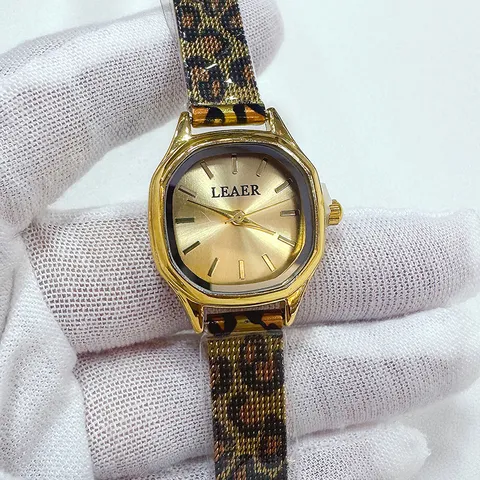 Reloj de Cuarzo Octogonal Vintage para Mujer Con Correa de Aleación de Leopardo Oro Esfera Pequeña Reloj de Pulsera Elegante