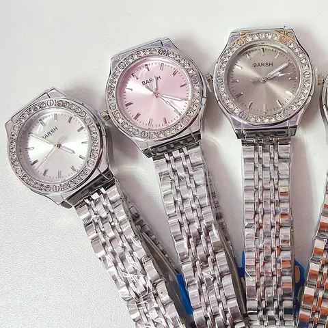 Fashion Minimalist Quartz Watch For Women Alloy Rhinestone Wristwatch Round Dial Metal Mesh Band Casual Pointer Clock Jewelry Gift