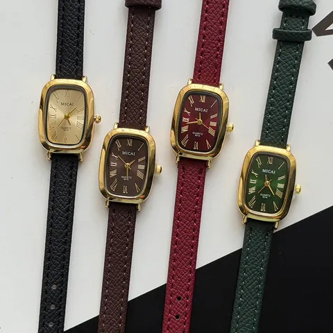 Vintage Rectangular Quartz Watch For Women Retro Roman Numerals Dial Faux Leather Strap Fashion Wristwatch Elegant Casual Dress Watch Gift