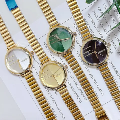 Reloj de Cuarzo Vintage para Mujer Oro Acero Inoxidable Correa Eslabones Bambú Esfera Redonda Elegante Reloj de Pulsera