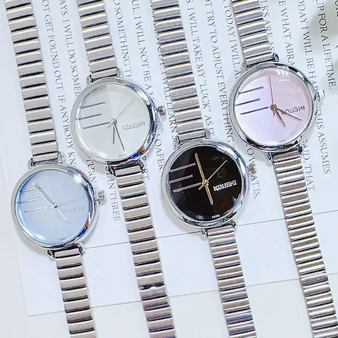 Reloj de Cuarzo Vintage para Mujer Oro Acero Inoxidable Correa Eslabones Bambú Esfera Redonda Elegante Reloj de Pulsera