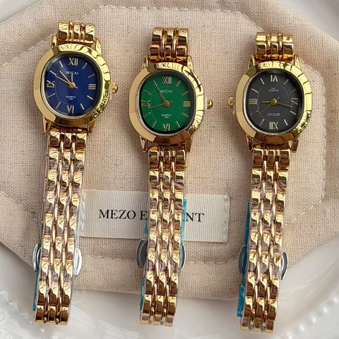 Elegant Alloy Link Quartz Oval Watch For Women Gold Tone Fashion Minimalist Butterfly Clasp Wristwatch Roman Numeral Dial Fine Dress Jewelry Watch Gift