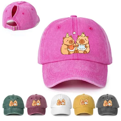 Polyester Pferdeschwanz Baseballkappe Verstellbar Cartoon Capybara Digital Bedruckt Outdoor Sonnenschutz Hut Für Damen Herren