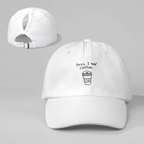 Damen Pferdeschwanz Baseballkappe Gewaschen Polyester Bedruckt Kaffee Briefing Verstellbar Outdoor Sonnenhut Casual Retro Kopfbedeckung