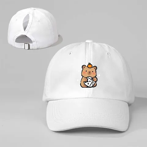 Verstellbare Polyester Baseballkappe Mit Cartoon Capybara Druck Pferdeschwanz Loch Gebogene Krempe Outdoor Sonnenschutz Sport Hut Für Damen Herren