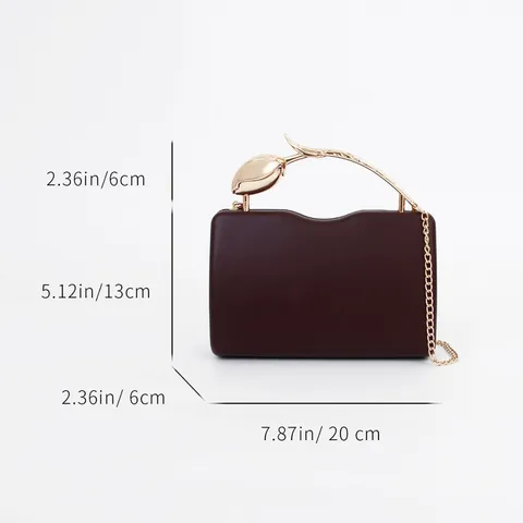 Vintage Women Evening Bag PU Leather Hard Shell Crossbody Bag Gold Metal Tulip Handle Clutch Purse Wedding Party Handbag
