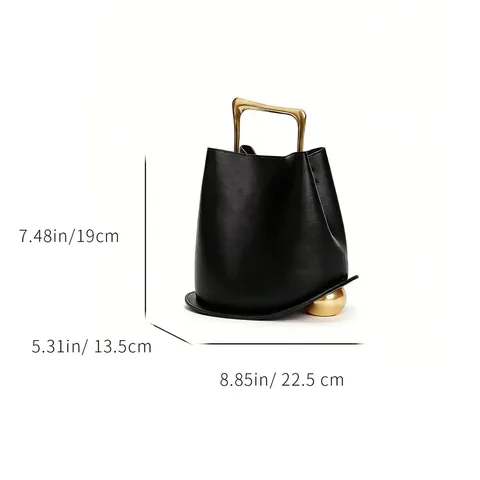 Women Fashion PU Leather Bucket Bag Urban Minimalist Top Handle Handbag Metal Handle Casual Crossbody Shoulder Bag