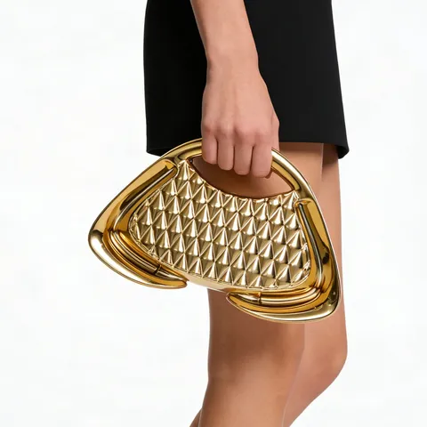 Borsa da Sera Rigida Metallica da Donna Trapezio Griglia Geometrica Festa Ballo Pochette Catena Borsa a Tracolla