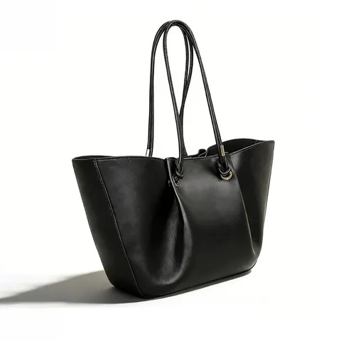 Women's Large Capacity Tote Bag PU Leather Casual Commuter Handbag Cloud Pleated Work Shoulder Bag