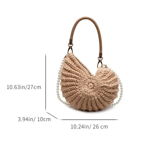Summer Beach Hollow Woven Straw Bag Women Handcrafted Crochet Conch Shape Handbag Casual Daily Matching Top Handle Bag