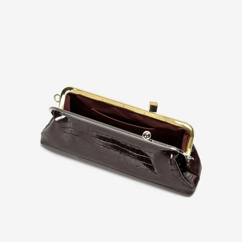 Women Retro Crocodile Pattern PU Leather Baguette Bag Metal Lock Chic Shoulder Underarm Handbag Daily Commute Bag