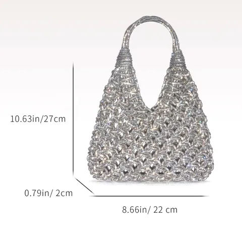 Sparkling Rhinestone Hollow Hobo Handbag Women Party Banquet Evening Bag Handmade Woven Crystal Purse Shoulder Hand Bag
