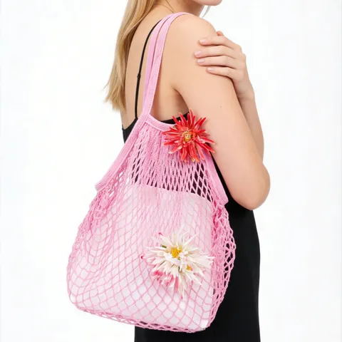 Women Summer Large Capacity Knit Tote Bag Casual Hollow Out Woven Beach Bag Ladies Crochet Single Shoulder Bag